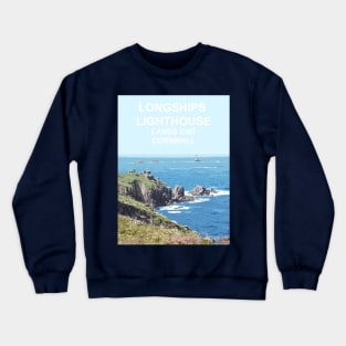 Longships Lighthouse Lands End Cornwall. Cornish gift. Travel poster Crewneck Sweatshirt